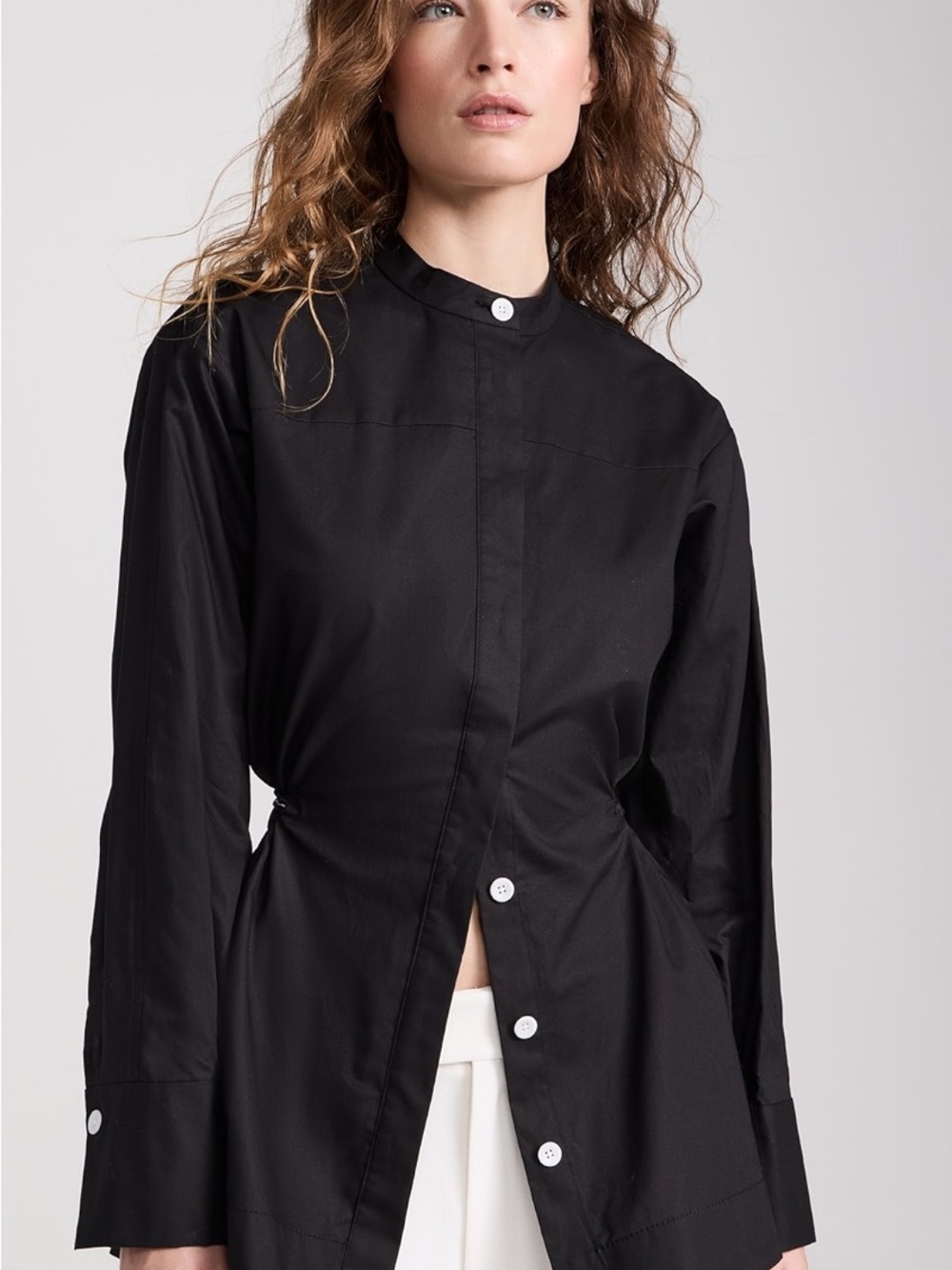 Proenza Schouler White Label Senna Top Black Poplin Drawstring Blouse NWT Size 2